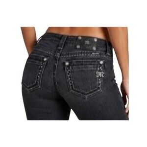 Miss Me Women's 29 Y2K Black Rhinestone Embellished Festival Edgy Skinny Jeans